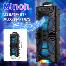 6800W Dual 8" Bluetooth Speaker Sub woofer Heavy Bass Sound System Party AUX FM