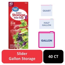 Fresh Seal Slider Zipper Bags, Gallon Storage, 40 Count