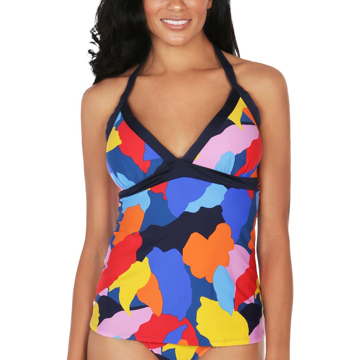 Nautica Womens Navy Printed Halter Beachwear Tankini Swim Top M BHFO 5848