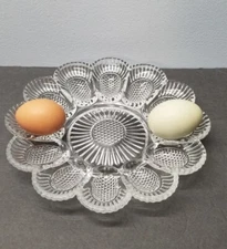 Vintage Clear Hobnail and Ray Glass Deviled Egg Platter 9.5" Across