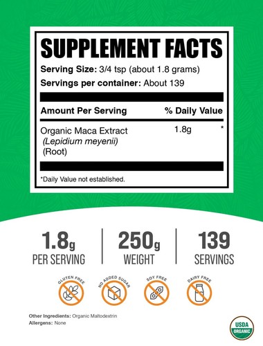 Bulk Supplements Organic Maca Extract Powder 8.8 oz EXP 03/2028 - Picture 2 of 2