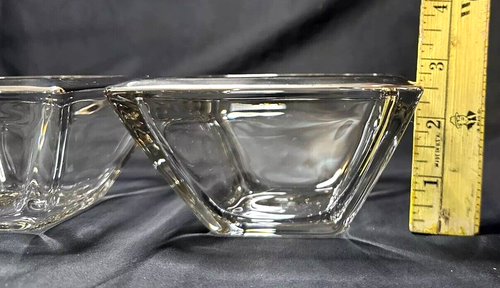 TWO Square Glass Bowls Tapered European-Style Silver Rim Heavy Holiday Deco - Picture 6 of 6