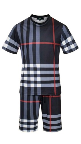 Men's Italian fashion Black/gray Short Sleeves T-shirt/short Set squared/striped