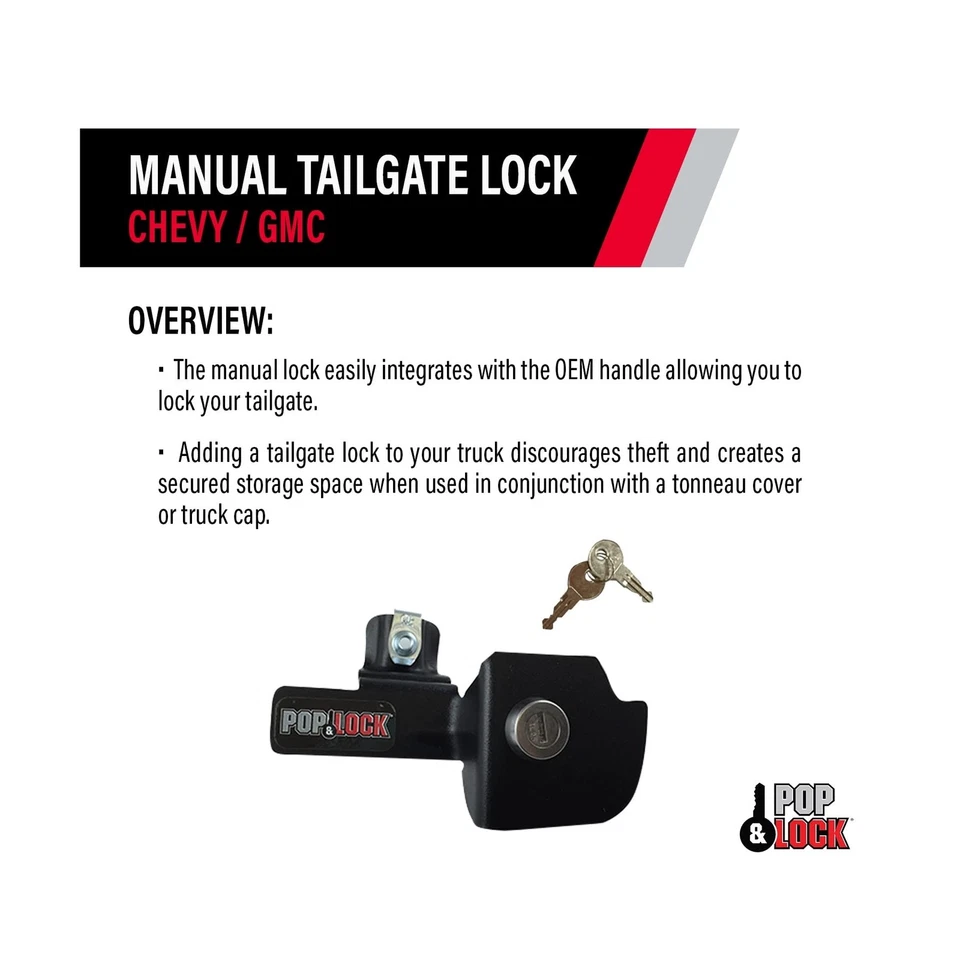 POP & Lock – Manual Tailgate Lock for Chevy Silverado and GMC Sierra, Fits Foto 4 de 4