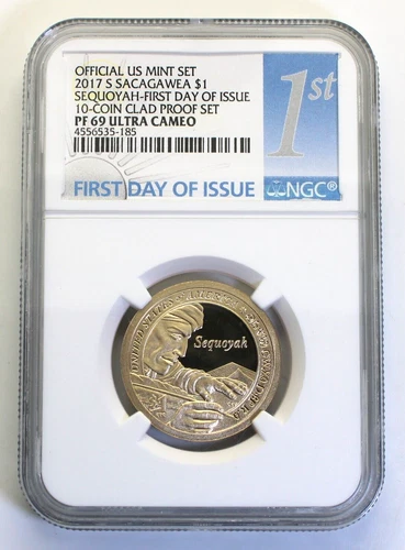 2017-S Proof  Sacagawea/Sequoyah Dollar, NGC PF69 Ultra Cameo 1st Day of Issue!