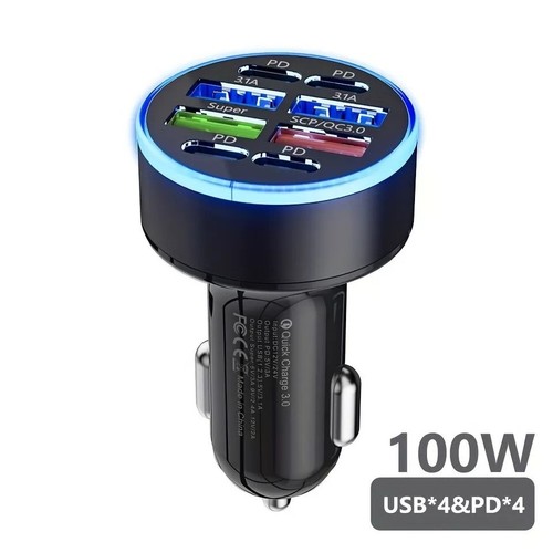 100W 8-Port USB Car Charger Fast Charge Type-C PD Adapter Universal 12V-24V - 第 10/12 張圖片