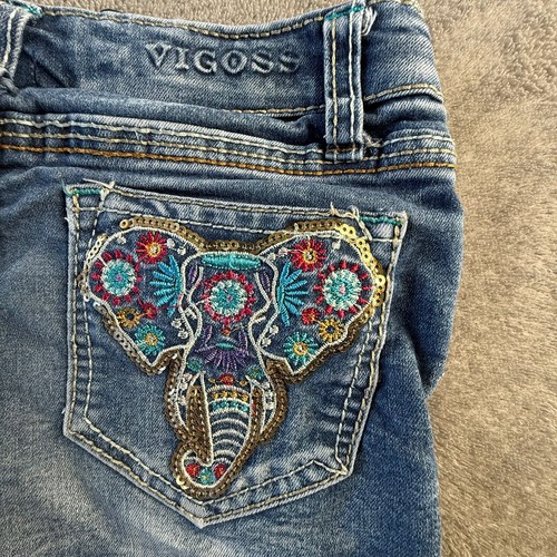 Vigoss Shorts Girls Sz 4t Blue Denim Short Cuffed Elephant Embroidered Boho Jean - Picture 11 of 12