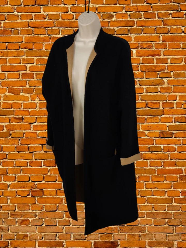 СКЛАД ЧЕРНЫЙ КАРДИГАН ДЖЕМПЕР СРЕДНИЙ ШЕРСТИ ХЛОПОК ЖЕНЩИН UNFASTENED КАРМАНЫ - Изображение 2 из 4