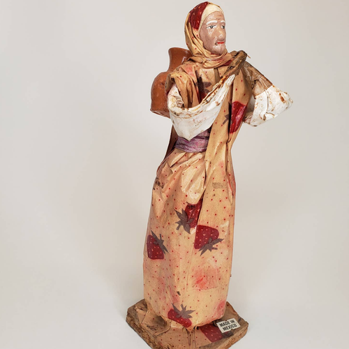Mexican Folkart Paper Mache Figurine Woman Strawberry Dress - Picture 2 of 9