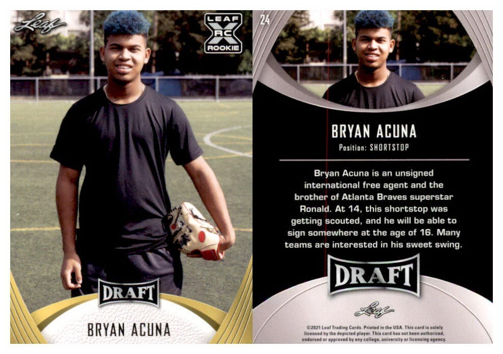 Bryan Acuna "GOLD" RC 2021 Leaf Draft Baseball Minnesota Twins