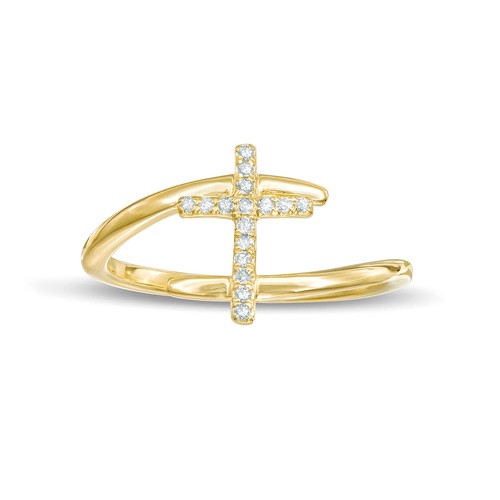 10K Yellow Gold Cross Bypass Ring for Women with 0.10 Carat Diamonds - Size 7