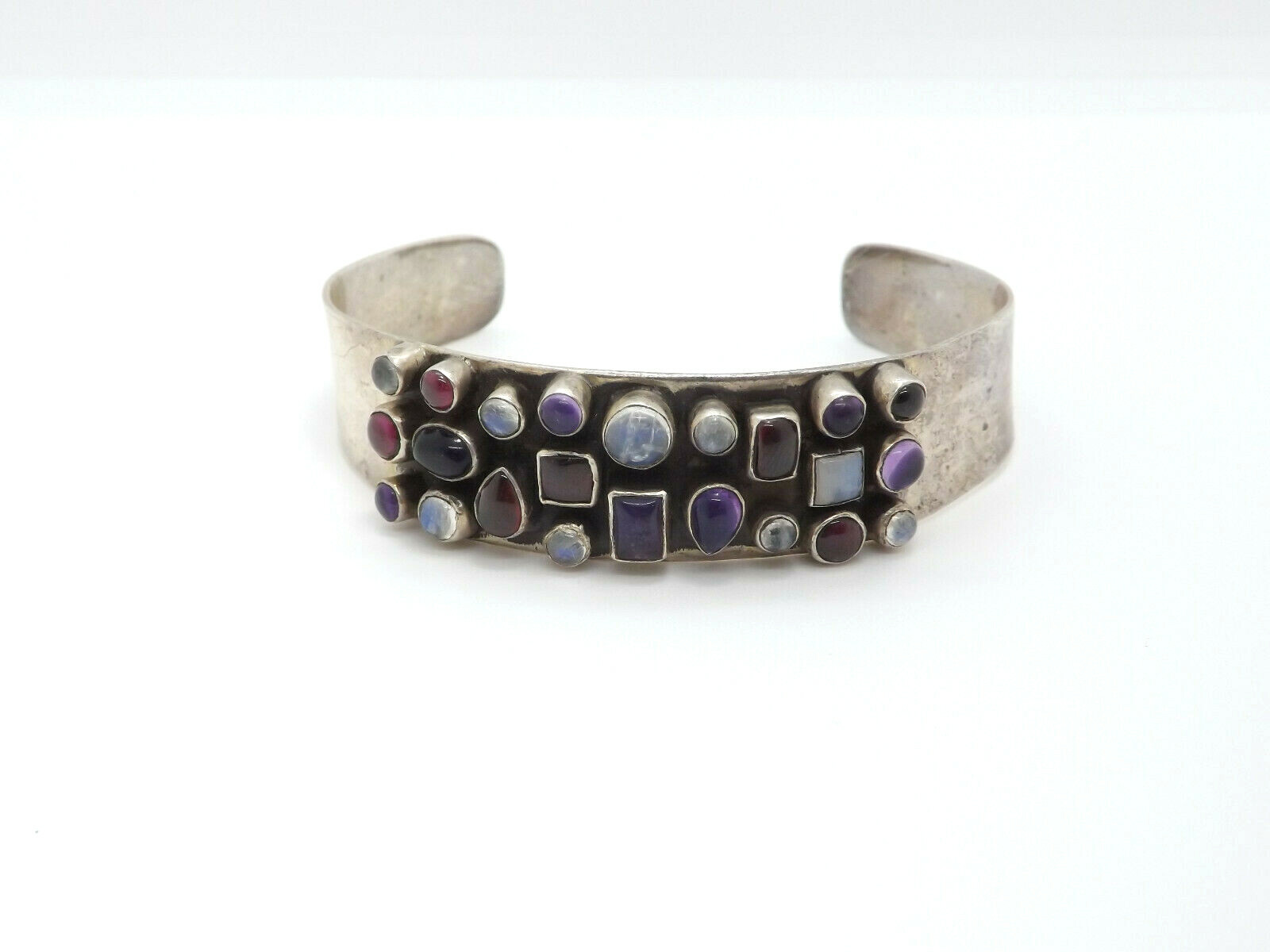 Sterling Silver Multi-Gemstone Cuff Bangle Bracel… - image 1