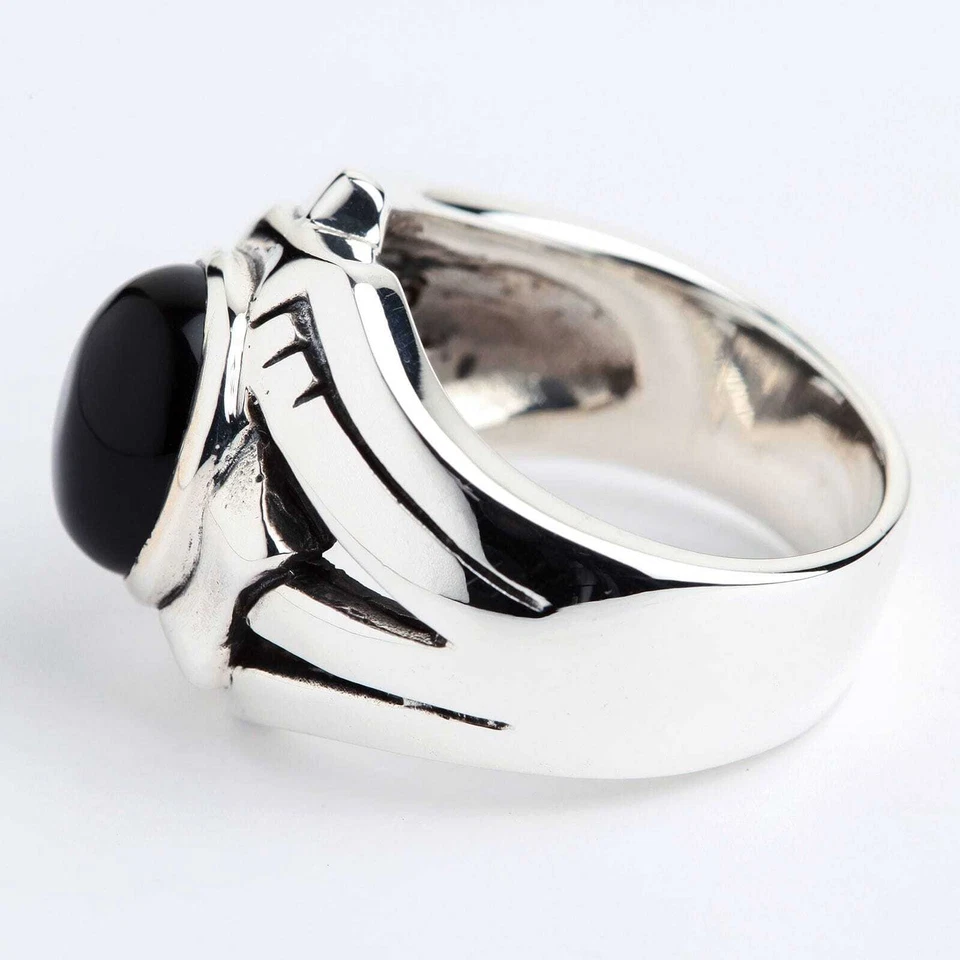 Anelli da uomo in argento sterling con onice nera - Immagine 4 di 4