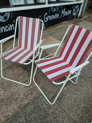 Vintage Retro Striped Red White Folding Deck Chair Beach Garden