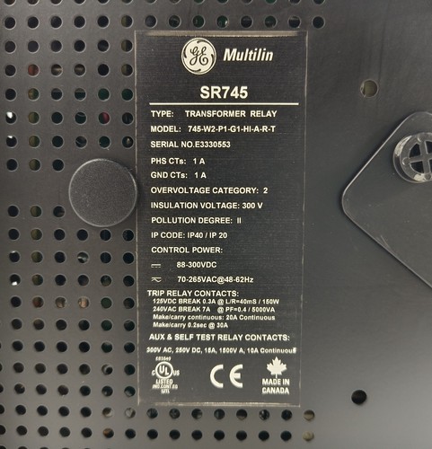 GE MULTILIN 745 TRANSFORMER MANAGEMENT RELAY 745-W2-P1-G1-HI-A-R-T / SR745-CASE - 第 8/22 張圖片