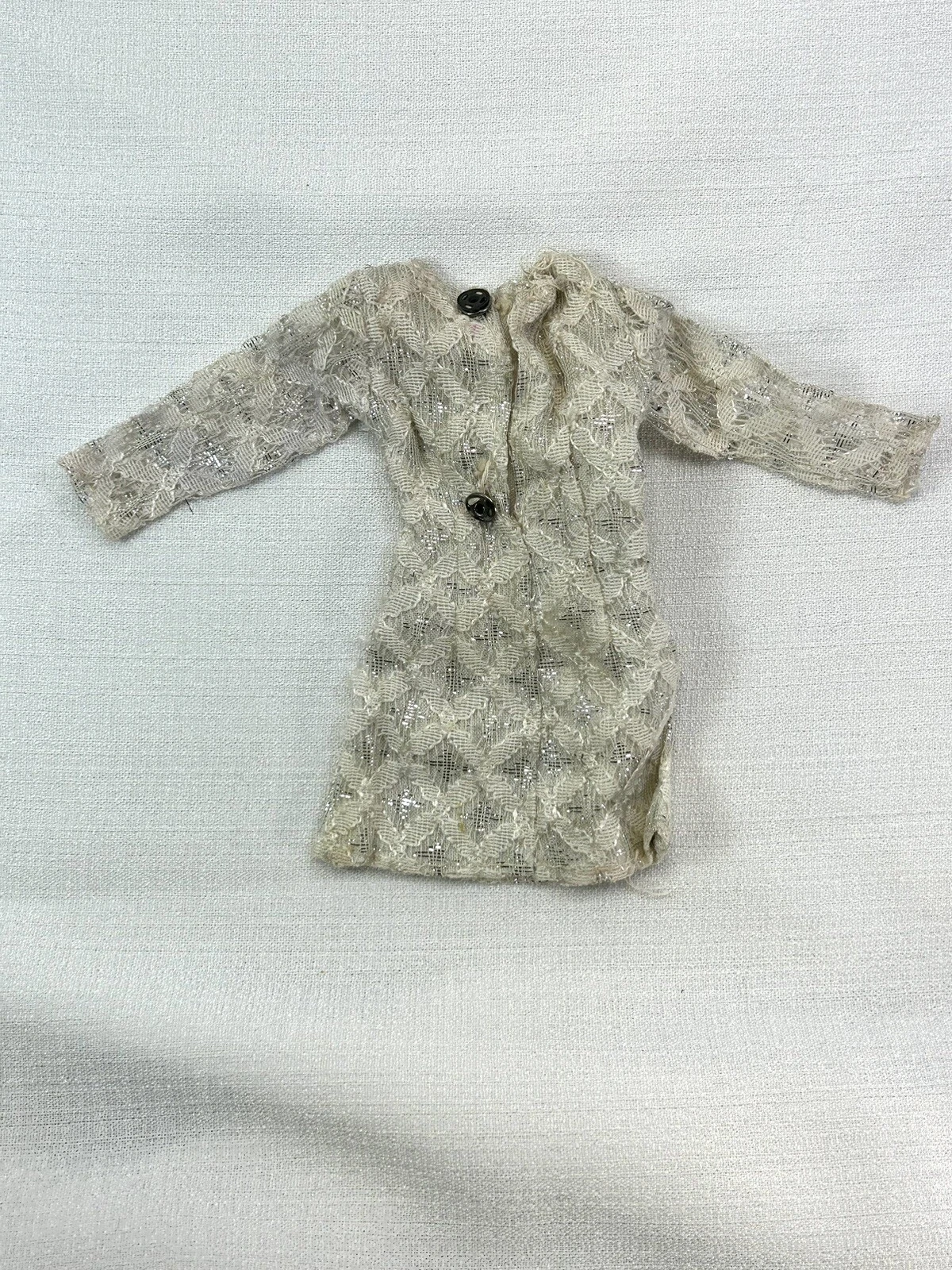 OFF WHITE Barbie bambola vintage vestito bianco sporco con bottone posteriore perlato