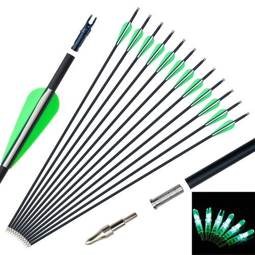 31'' Archery Carbon Arrows & LED Lighted Nock Tail 6.2mm Hunting Target Shooting - Picture 27 of 35