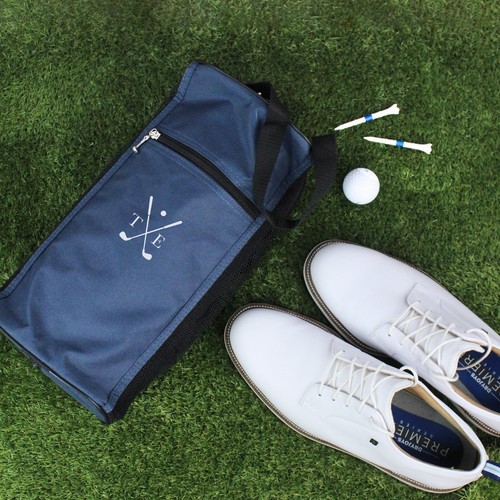 Golf Shoe Bag Black Blue Golfer Golfing Gift for Him Her Personalised Initials - Picture 6 of 17
