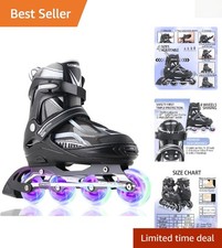 Fun  Safe Adjustable Inline Skates for Growing Kids - Flashy Light-Up Wheels