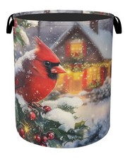 Red Cardinal Cottage Foldable Laundry Hamper - Waterproof Fabric Storage Bask...
