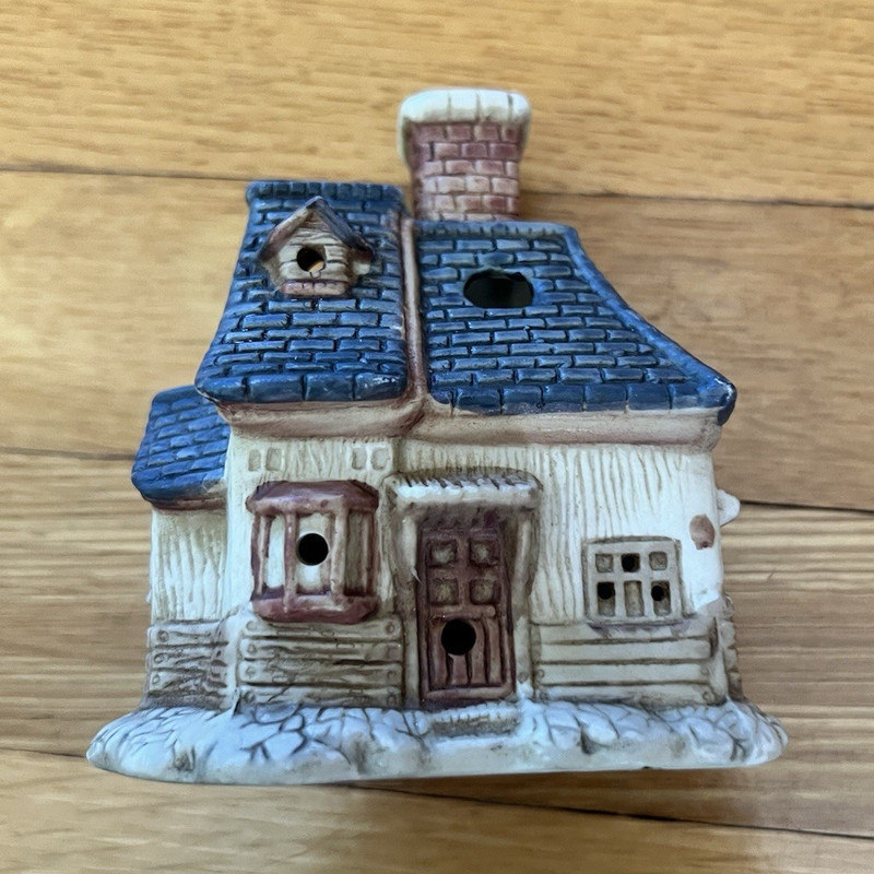 Midcentury Small Cottage House Tea light Holder, Multicolor