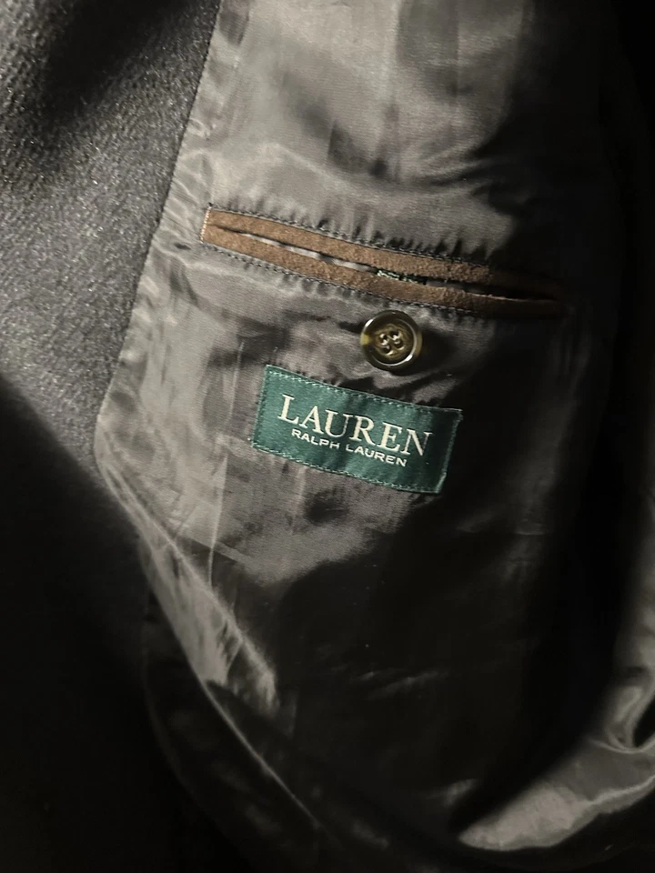 Abrigo Lauren Ralph Lauren Lana Cachemira Hombres 48L Gris Oscuro Forrado Trench Foto 3 de 4