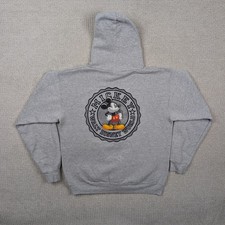 Vintage Mickey Mouse Walt Disney World Large Velour Emblem Logo Hoodie Gray Zip