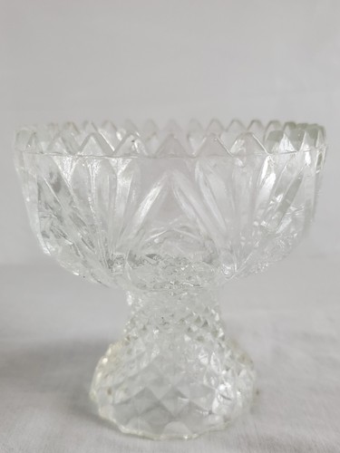 Vintage Pedestal Compote Candy Dish Pressed Glass with Sawtooth Rim Pre-owned - Picture 10 of 21