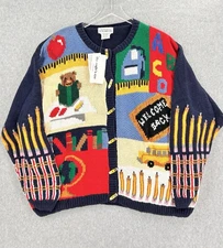 NWT Vtg The Eagle's Eye Hand Knit Sweater Womens 3XL School House Teacher NEW