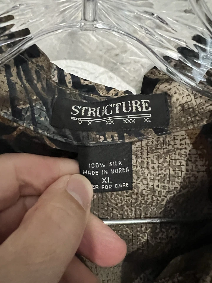 Vtg 80s Structure Long Sleeve Iconic Fall Colors Silk Shirt XL - Image 3 of 4