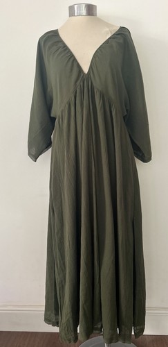 Massimo Dutti Green Floaty Peasant Dress V Neck +Sleeves Maxi oversized XS 10-12 - Picture 7 of 22
