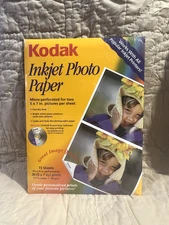 Kodak Ink Jet Photo Paper 15 Sheets 8.5"x11" Perforated for 30 -5"x7" Prints NEW