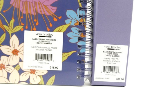 Vera Bradley Coffee Garden Large Spiral Notebook & Ball Point Pen Set NWT - Picture 3 of 3