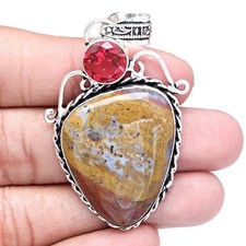Pendant Ocean Jasper Garnet Gemstone Mother'Day Silver Jewelry 2.5"