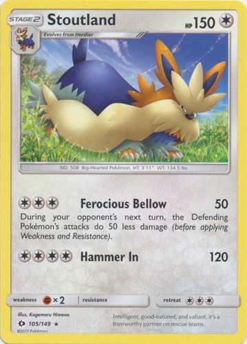Stoutland - 105/149 - Rare (Lp) Sun and Moon Base Set - Colorless Pokémon