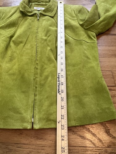 Vintage Yvonne Le Marie Chartreuse Wildleder Lederjacke Damen 10 durchgehender Reißverschluss Moto Boho - Bild 8 von 9