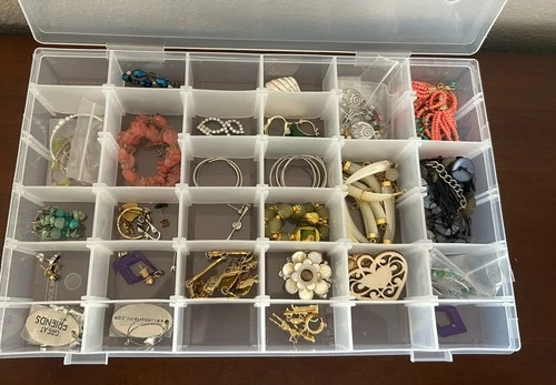 Vintage Costume Jewelry Lot Bracelets Earrings Pins Charms Case Included