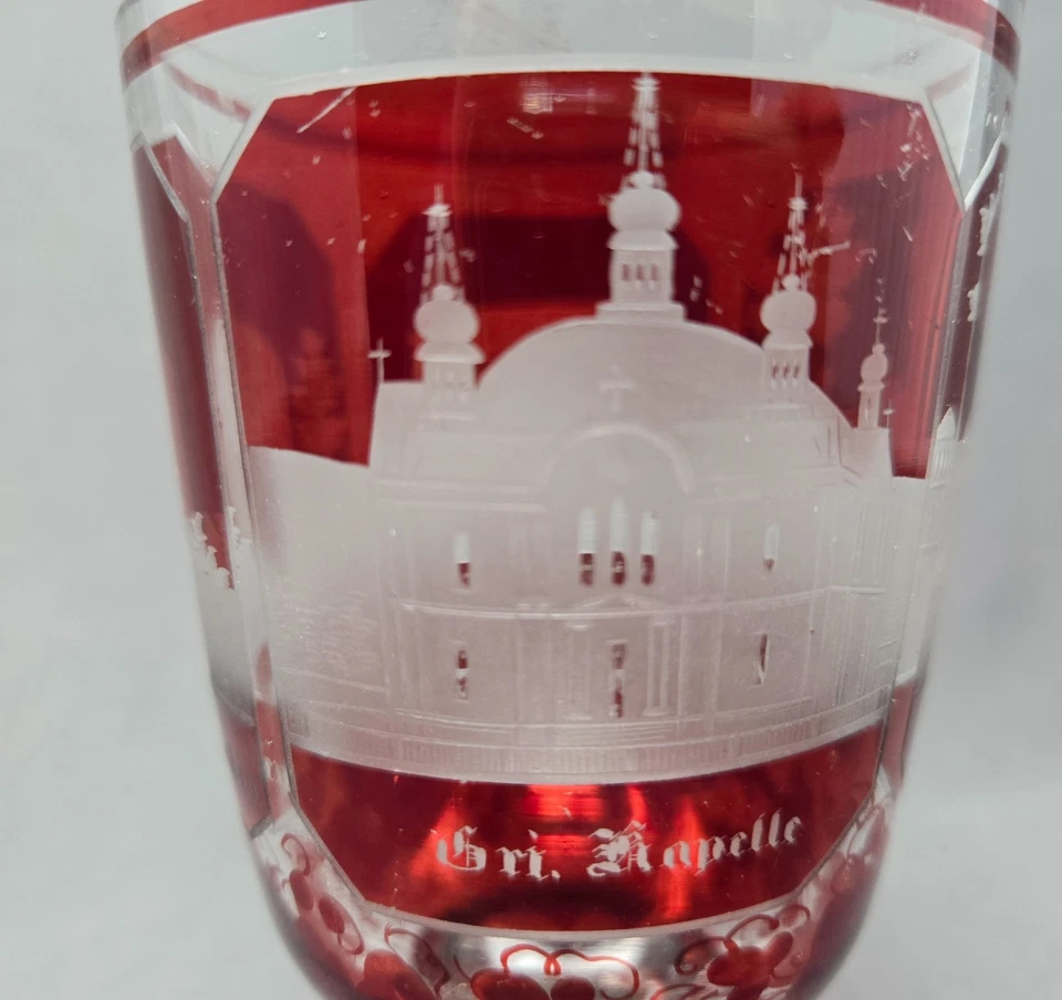 Ruby Flashed Spa Glass Architectural Etchings C. 1880 - Image 2 of 4