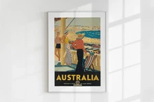 Vintage Australia Travel Poster, Printable Wall Art, Beach Decor