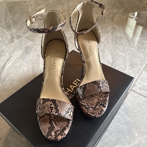 NIB Michael By Michael Shannon Angelica Faux Snakeskin Open Toe Stilettos Size 7 - Picture 3 of 11