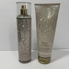 Bath Body Works SATIN SLIPPERS Fragrance Mist Body Cream lot of 2 NEW
