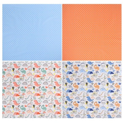 4pcs 50x50 cm handgefertigtes DIY Patchwork Stoff Cartoon Dinosauriermuster Tuch