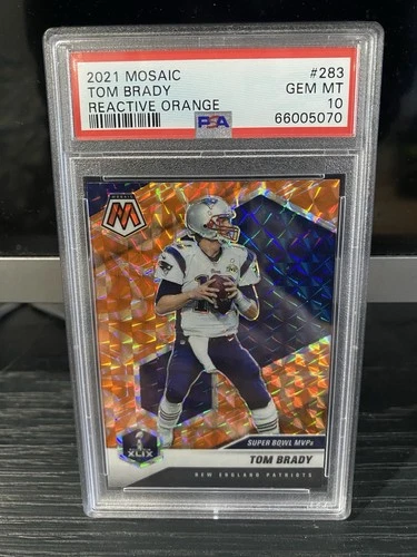 2021 Panini Mosaic Tom Brady Super Bowl MVPs #283 Reactive Orange Prizm PSA 10