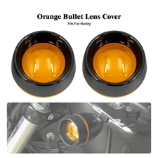 2x Amber Bullet Turn Signal Light Lens Gloss Black Cover For Harley Touring Dyna