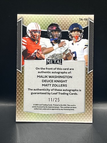 2025 Leaf Metal Red Malik Washington Deuce Knight Matt Zollers RC Auto # 11/25 - Bild 2 von 2