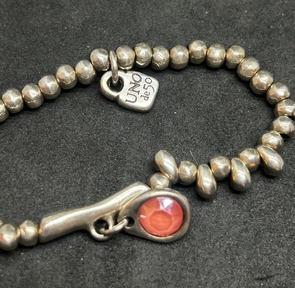 Uno De 50 Handcrafted In Spain Pink Crystal Bead Silver Stretch Bracelet 18.93g Foto 3 de 3