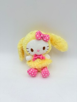 'Hello Kitty Plush Easter Bunny Yellow Pink Polka Dot Easter Holiday Sanrio 6''