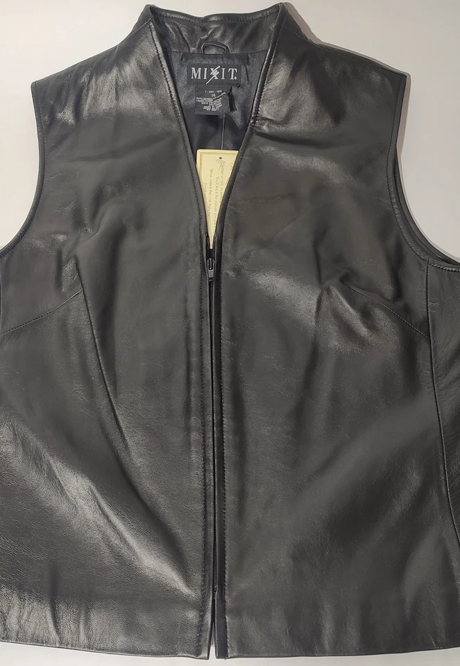 Women Leather Vest Blk Sz 14 Biker Chic Aso Matrix Y2k  Office Core - Image 2 of 4