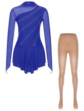 Womens Outfits Long Sleeve Costume Patchwork Dancewear Roller Dress Buckles