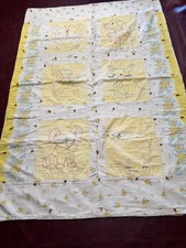 Vintage 1950's Pieced  Tied Crib Quilt Embroidered Animals  Flannel Backing